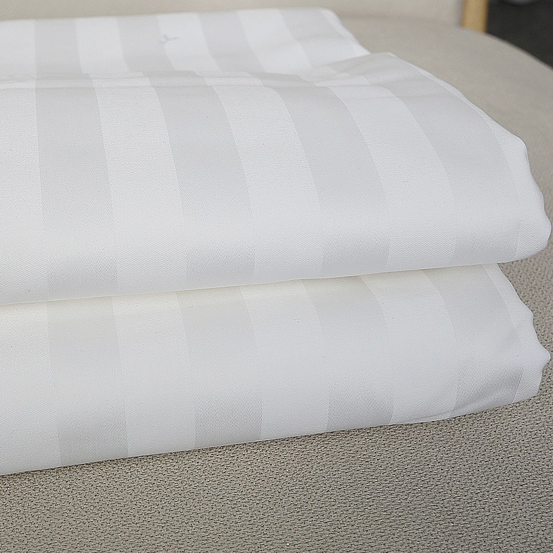 50%綿50%ポリエステル250TCサテンストライプホワイトブティックホテルベッドシート供給 50%綿50%ポリエステル250TCサテンストライプホワイトブティックホテルベッドシート供給